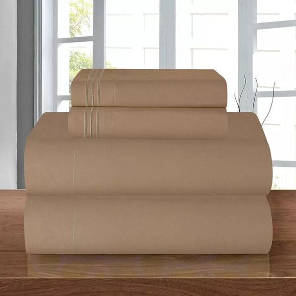 Bed Sheets Set 4 Piece Deep Pocket Full Queen King - Taupe - Picture 3 of 3